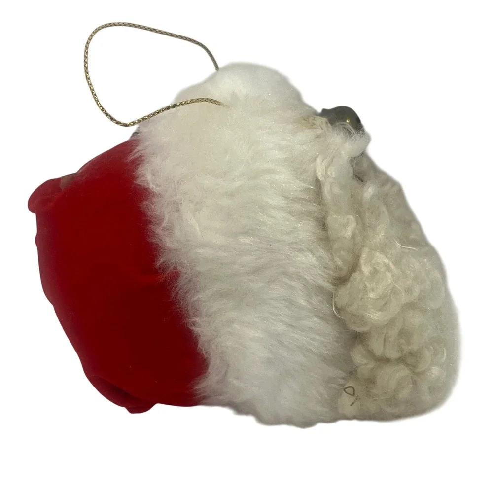 VTG Santa Claus Resin Christmas‎ Ornament Beard Flocked Hat Bell Glasses Read